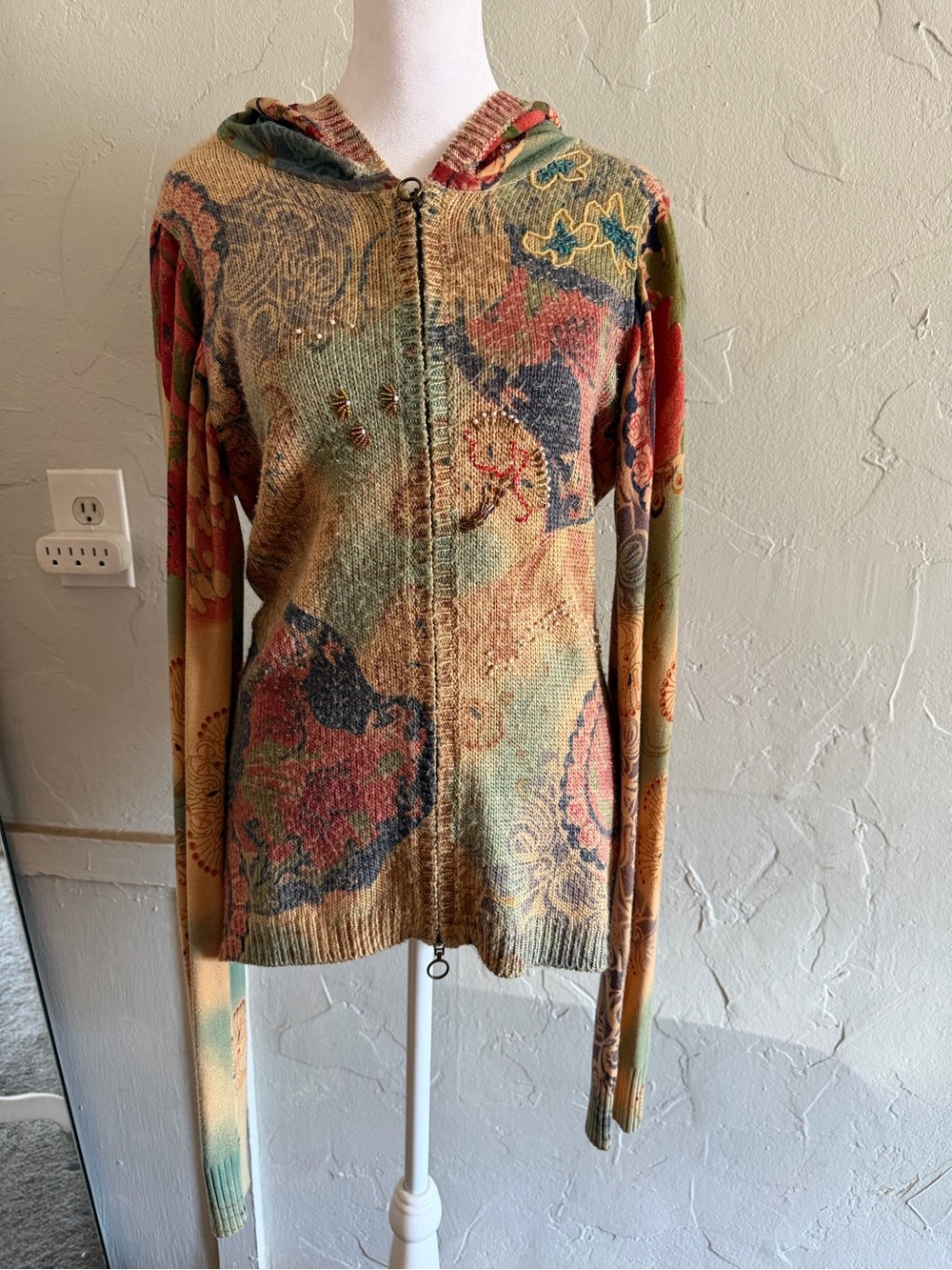 Vertigo Paris Multicolor Hooded Zip Cardigan in Earth Tones
